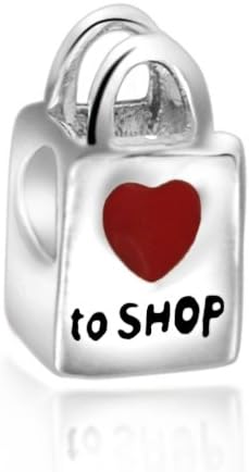 Everbling Love to Shop Red Enamel 925 Sterling Silver Bead Fits Pandora Charm Bracelet