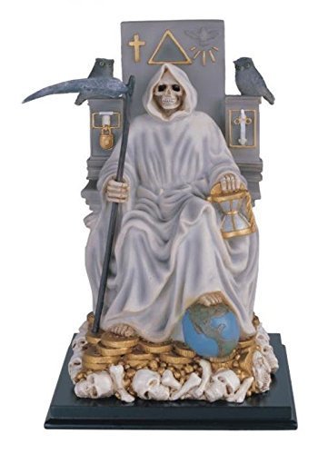 12 Inch Sitting White Santa Muerte Saint Death Grim Reaper Statue