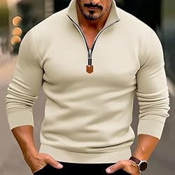 Mens Quarter Zip Pullover Vintage Fashion Long