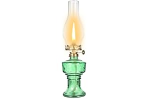 DNRVK Rustic Oil Lamp Lantern Vintage Green Glass Kerosene Lamp 12.5''Chamber Oil Lamps for Indoor Use Home Decor Classic Old Hurricane Oil Lamp for Emergency Lighting