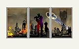 Harley Quinn kissing Joker art print set, superhero wall decor, batman triptyche