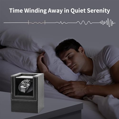 SHOWPIN Automatic Single Watch Winder in Black Fiber Leather with Japanese Quiet Motor Flexible Watch Pillow Bidirection Rotation for Men and Women Battery Powered or AC Adapter