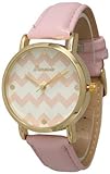 Women’s Geneva Chevron Style Leather Watch – Light Pink, Watch Central