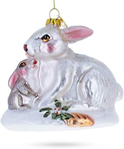 BestPysanky Mother and Baby Rabbit Blown Glass Christmas Ornament