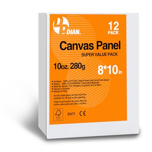 DPDIAN Canvas Boards for Painting 8x10 Inch, 12-Pack Bulk Canvas Value Pack - Art Supplies Blank Paint Canvas Panels for Kids, Adults, Acrylic, Oil, Watercolor, Tempera, Gouache