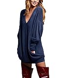 ZANZEA Women's Loose V Neck Long Sleeve Pullover Pocket T-shirt Top Blouse Blue US 10-12/Tag Size L