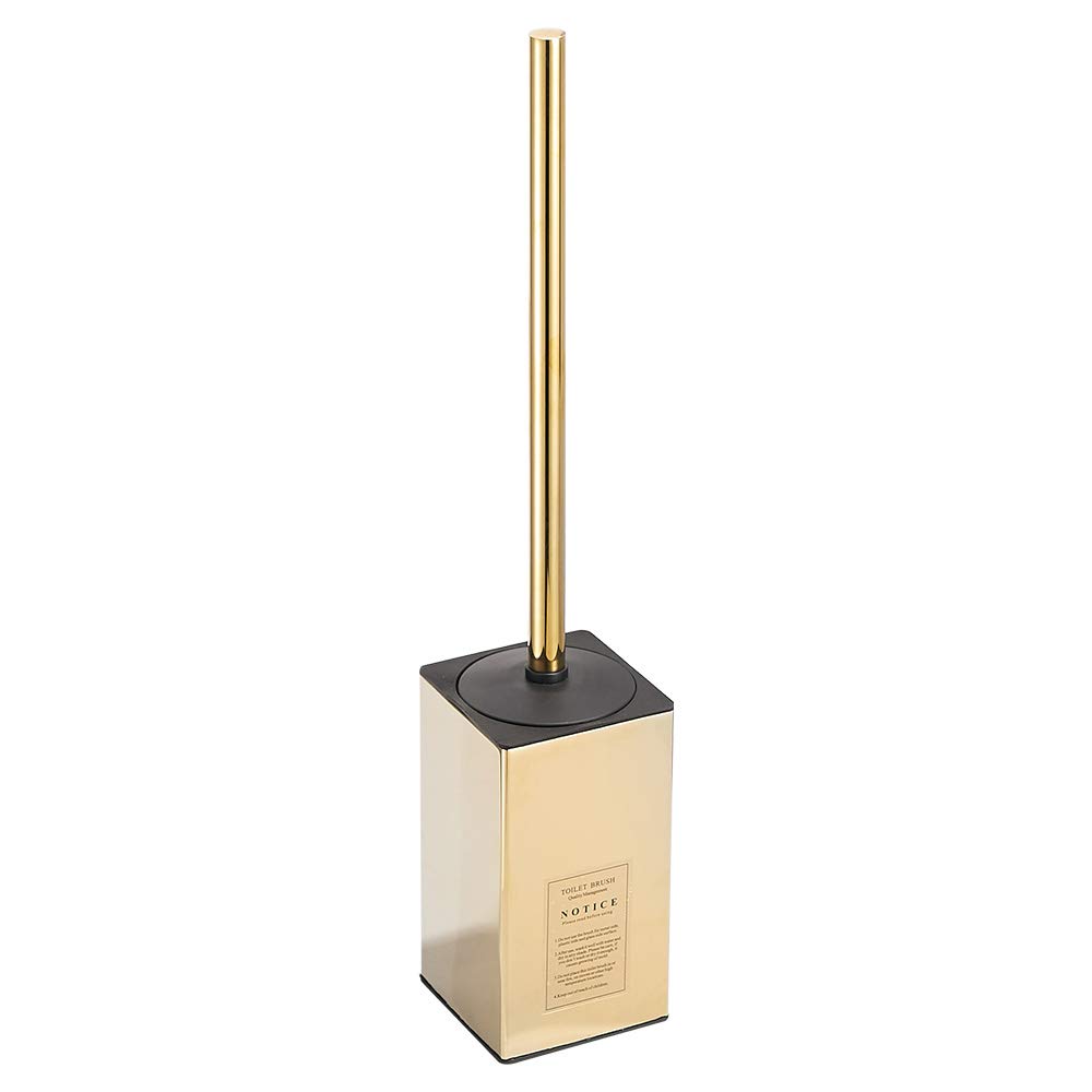 NSODOO Freestanding Toilet Brush Holder for Bathrooms, Toilet Brush Holder, 304 Stainless Steel Storage Rust Resistant Polished Gold Square 43cm High