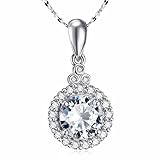 Mother's Day Gift Sterling Silver Round Cut Cubic Zirconia Halo Pendant Necklace Gift for Mom, 18 inches