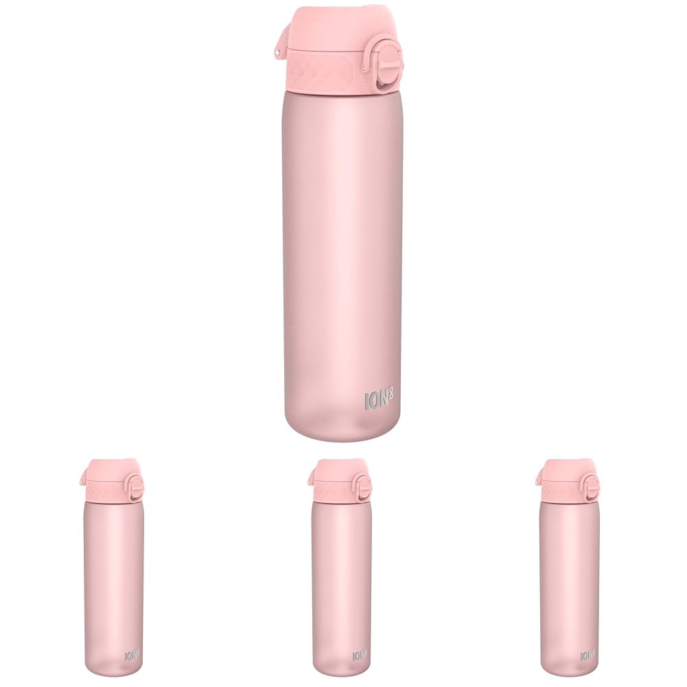 Ion8 500ml Water Bottle, BPA Free, Leakproof, Dishwasher Safe, Easy Open, Secure Lock, Clear Drinks Bottle for Boys & Girls, Small Gym Sports Drinking Water Bottle 500ml, Pastel Pink (Pack of 4)