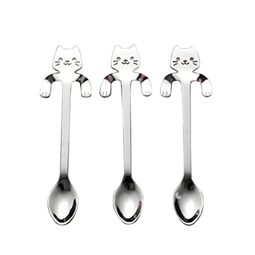YJYdada 1 Piece Cute Cat Spoon Long Handle Spoons Flatware Drinking Tools Kitchen Gadget - Thumbnail 7