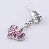 Generic Universal 3.5mm Crystal Heart Dangle Anti Dust Earphone Jack Plug Stopper Pink
