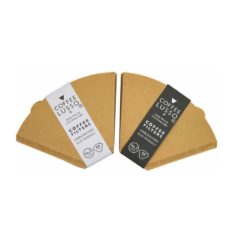 Size 3/No.3/102 Coffee Filter Papers by COFFEE LUSSO, Cone Shaped, Unbleached, Eco Friendly (100)
