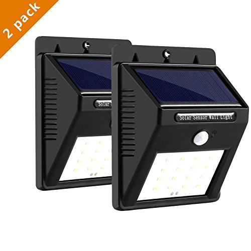 iMeshbean 1/2/4 Pack 20 LED Solar Power Sensor Wall Light Wireless Security Motion Weatherproof Outdoor Lamp (2 pack 20 LED Black)