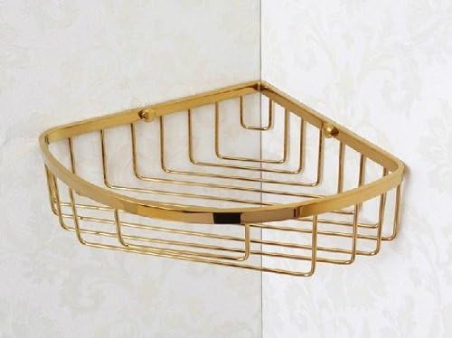 TACCY Bathroom Storage Basket/Shelf with Single Tier Solid Brass Construction in Polished Gold