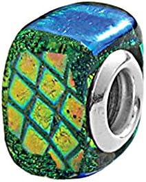 Zable Beads Sterling Silver Square Dichroic Aqua Glass Bead