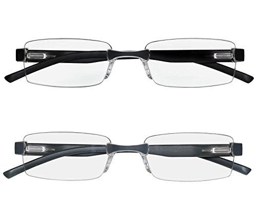 Reading Glasses Set of 2 Rimless Ultra Lightweight Readers Comfort Glasses for Reading for Men and Women +2