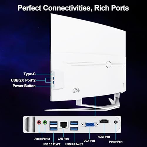 SUKOTOP 27 Inch All-in-One Computer Curved FHD Screen All-in-One Computer Core i7 16GB DDR 512GB ROM SSD Bluetooth5.3 WiFi Dual Band with Wired Mouse and Keyboard