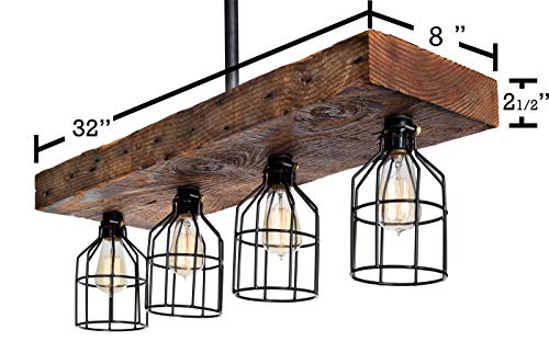 Farmhouse Lighting-Reclaimed Wood from Early-1900s-Rustic Lighting for Kitchen Island Lighting, Dining Room, Bar, Industrial, and Billiard Table-Wooden Light with Edison Cages
