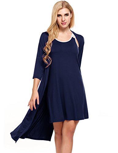 Ekouaer Womens Sleep Gown and Robe Ser (Dark Blue, X-Large)