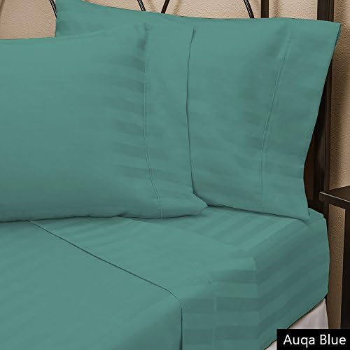 Stripe Pattern New 4 PCs Sheet Set 15" Deep Pocket Aqua Blue Color Twin Size 600 Thred Count {100% Egyptian Cotton}