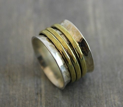 Sterling Silver Mixed Metals Brass Bohemian Spinning Fidget Ring size 7 - Thumbnail 4