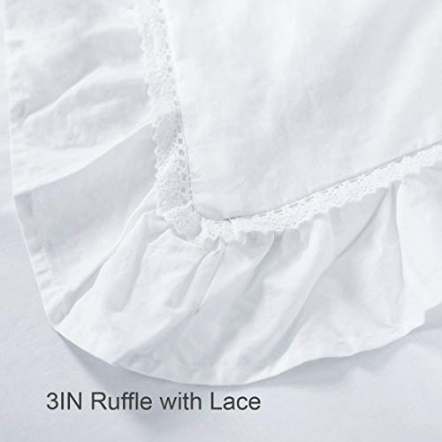 Ruffle Duvet Cover White Queen Shabby Chic Farmhouse Elegant Cotton Lace French Country 3 Pieces Duvet Cover Set Rustic Cute Ruffled Edge Bedding Set 90×90