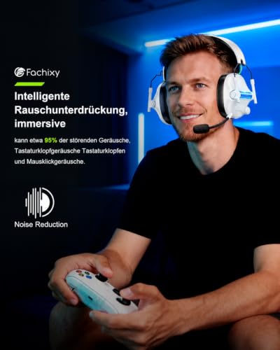 Wireless Gaming Headset for Xbox Series X|S|One, PC, PS5, PS4, Switch, 2.4GHz and Bluetooth 5.4 Headset Wireless with Microphone, Low Latency Noise Cancelling, Foldable, with LED Light, 60 Hours