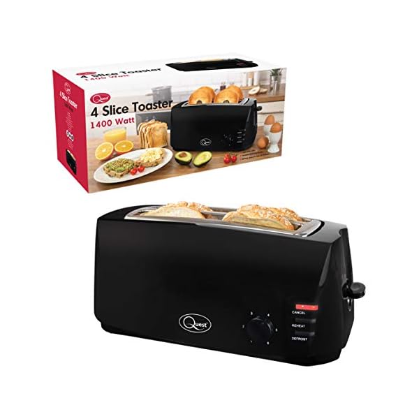 Quest 35069 Extra Wide 4 Slice Long Slot Toaster / Variable Browning Control / Reheat and Defrost / Anti-Jam Function…