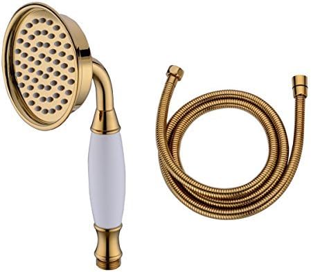 4 Inch Brass Fixed Handheld Shower Head with 60 Stainless Steel Extra Long Shower Hose , Golden by Hane
