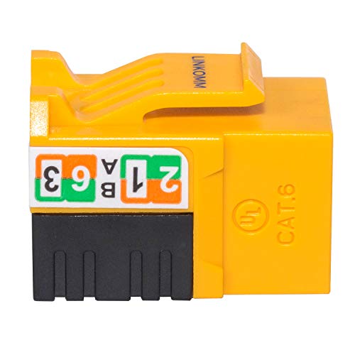 LINKOMM 25-Pack RJ45 Cat6 Slim Profile UTP Unshielded Keystone Jack with Punch-Down Palm Holder (Yellow)