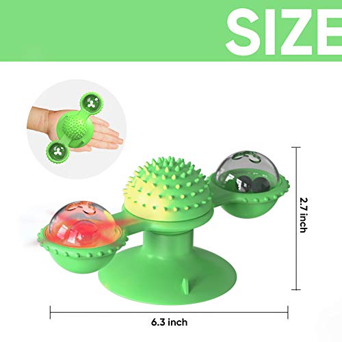 Sestball Cat Toys Interactive Chew Toys for Indoor Cats Ball Windmill Catnip Toy Cat Toothbrush Funny Kitten Toys Cats Hair Brush Turntable Massage Scratching Tickle Toy with Suction Cup (Green)