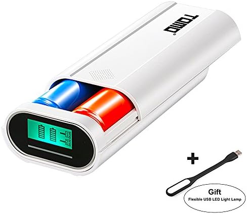 Authentic TOMO M2 3-IN-1 Portable Dual USB Ports DIY Power Bank Digital LCD Display 18650 Battery Charger for iPhone, iPad, Samsung Galaxy, Tablet &amp; More + Flexible USB LED Light Free Gift (White)
