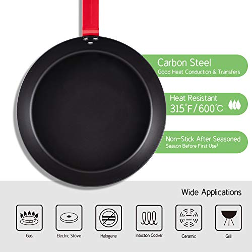 Delihom Carbon Steel Pan 10 Inch Skillet Omelette Pan, Cooking Frying