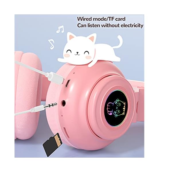 Kids-Headphones-Wireless-Light-Up-Cat-Ear-Bluetooth-Headphones-Over-Ear-Foldable-Headphones-WirelessWired-On-Ear-Stereo-Headset-with-Microphone-LED-Light-PINK T/A Kids Headphones Wireless Light Up Cat Ear Bluetooth Headphones Over Ear Foldable Headphones Wireless/Wired On-Ear…