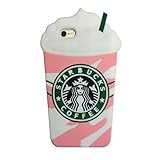 3D Pink Frappuccinos Coffee Cup Silicone Case for iPhone 6 Plus and 6s Plus Large Size 5.5 Inches Soft Rubberized Back Cover Cool Fresh Special Unique Chic Lovely Gift Girls Teens Kids Women