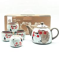 EatingBiting（R）Unmatched Master Design Pure handwork Painted art level 招き猫 まねきねこ Maneki Neko Lucky Cat Ceramic Kungfu 1 Tea Pot and 4 Cups Set Excellent gift Home Decor Asian Living state of the art