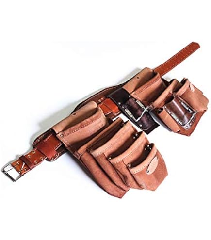 Leather Tool Pouch - 3-Pocket Tan Suede Construction Belt Holster For Carpenters & DIY