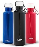 MIRA Vacuum Insulated Travel Water Bottle | Leak-proof Double Walled Stainless Steel Sports Water Bottle | Easy to Carry Handle Strap Lid | No Sweating, Keeps Your Drink Hot & Cold | 17 Oz (500 ml)