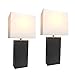 Elegant Designs LC2000-BLK-2PK 2 Pack Modern Leather Table Lamps with White Fabric Shades, Black