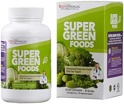 Super Greens Supplement Capsules (2 Month Supply) Packed with 31 Organic Whole Food Vegetables - Spirulina, Chlorella, Kale, Wheat Grass - Gluten Free, GMO-Free & Dairy Free