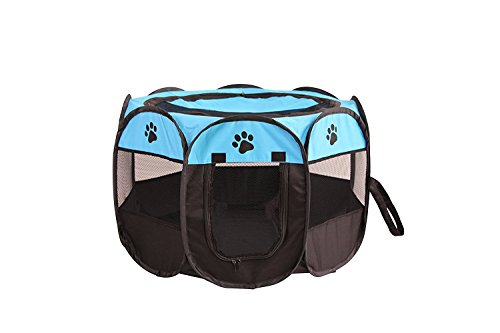 UNFADE MEMORY Portable Foldable Pet Playpen, Indoor/Outdoor, Dog/Cat/Puppy Exercise pen Kennel, Removable Mesh Shade Cover, dog pop up silhouettes pet pen - Blue, M