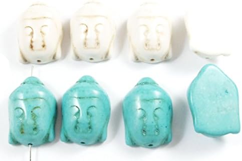 Blue & White Buddha Head Stone Beads Candy Turquoise Focal Mix 29mm (8 Pieces)