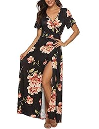 Zattcas maxi vestido largo con cuello en V, con bolsillos, diseño floreado, informal de verano, para mujer.