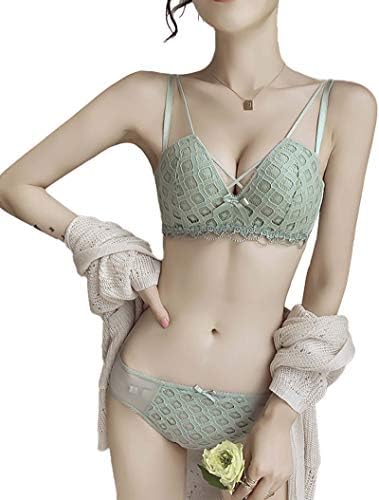 Giseii ブラジャー ショーツセット レディース ブラショツセット ノンワイヤー セクシー かわいい チェック柄レース ブラ 下着 上下 セット 女性 レース ランジェリー しっかり寄せ上げ