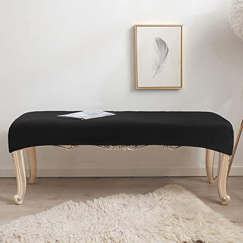 WOMACO Dining Room Bench Covers Stretch Spandex Upholstered Bench Seat Cushion Slipcovers for Kitchen Dining Bench Seat Protector (Black, Medium) - Thumbnail 2