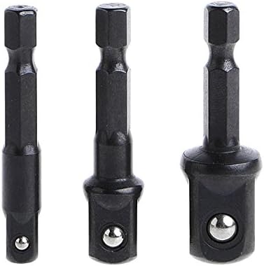 BEoffer 3PCS Impact Socket Adapter Set Hex Shank to 1/4" 3/8" 1/2" Extension Converter Impact Drill Bits Driver Power Hand Tools Turns Power Drill Into High Speed Nut Driver(Black)