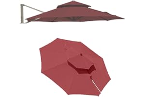 Double Top Umbrella Replacement Canopy 10ft 8 Ribs Patio Garden Offset Round Cantilever Parasol Cloth(Gray)