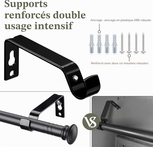 Curtain Rod, 71-472cm Extendable Curtain Rod with Lid and Brackets Stainless Steel Hardware Set Adjustable - 16mm Diameter Window Decorative for Living Room/Matte Black