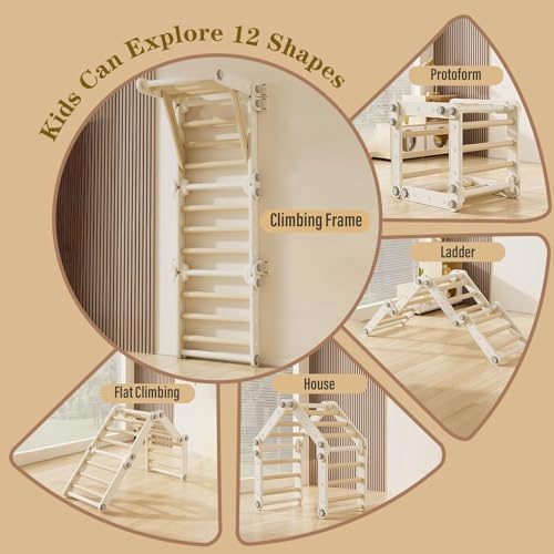 AM ANNA Toddler Climbing Toys, Swedish Ladder Kids Pikler Triangle Set,Montessori Indoor Play Gym,Multifunction Foldable Indoor Climbing Gym for Kids,Plastic Montessori Indoor Jungle Gym Playground