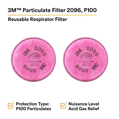 3M P100 Respirator Filter 2096, 1 Pair, Helps Protect Against Oil and